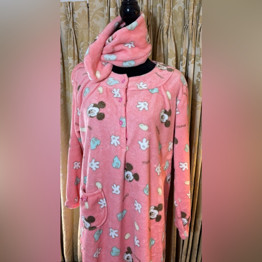 Disney Mickey Mouse Pink Fleece Nightgown and Scarf Korean Market Cozy